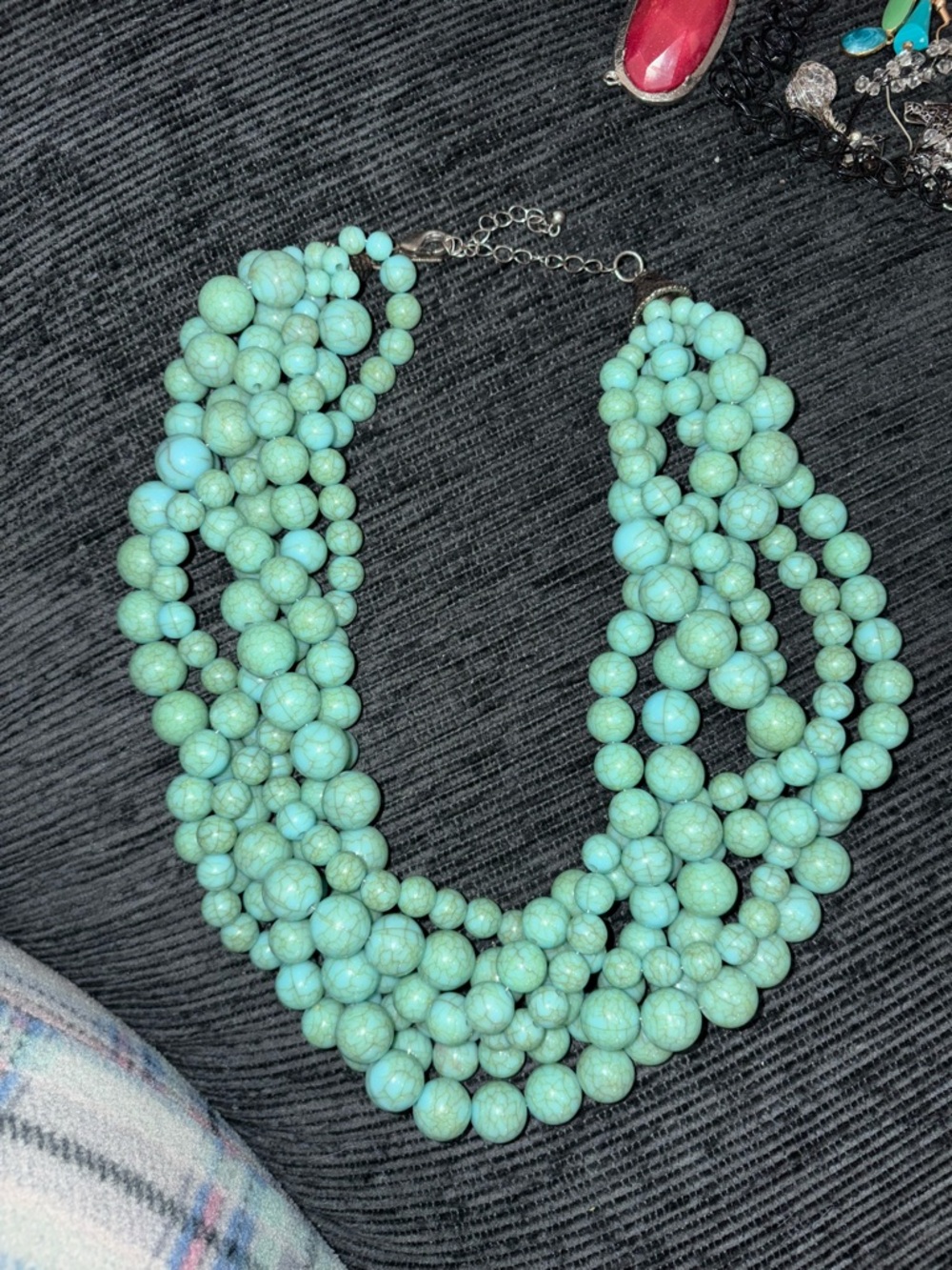 Multi-Strand Turquoise Beaded Necklace - Unbranded